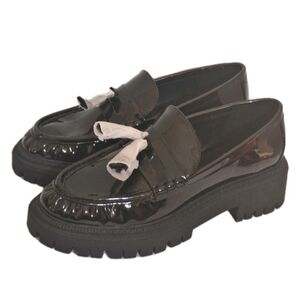 ShuShop Clogs Black Faux Patent Leather Mules Womens Size 7.5 Platform Shoes